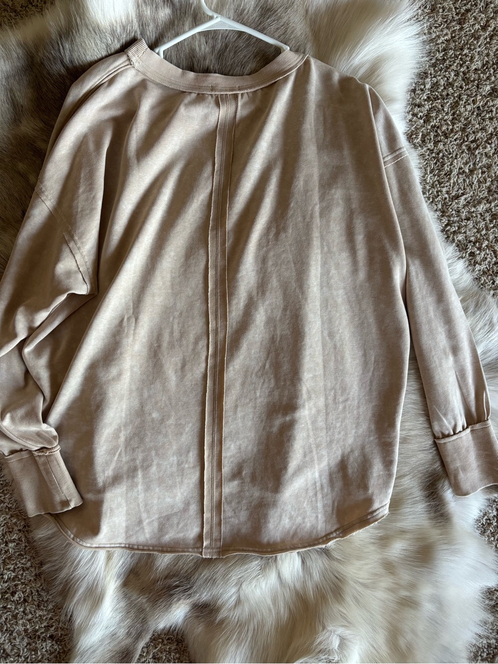 white birch Beige Mineral-Wash Long Sleeve Sweatshirt - Picture 8 of 10